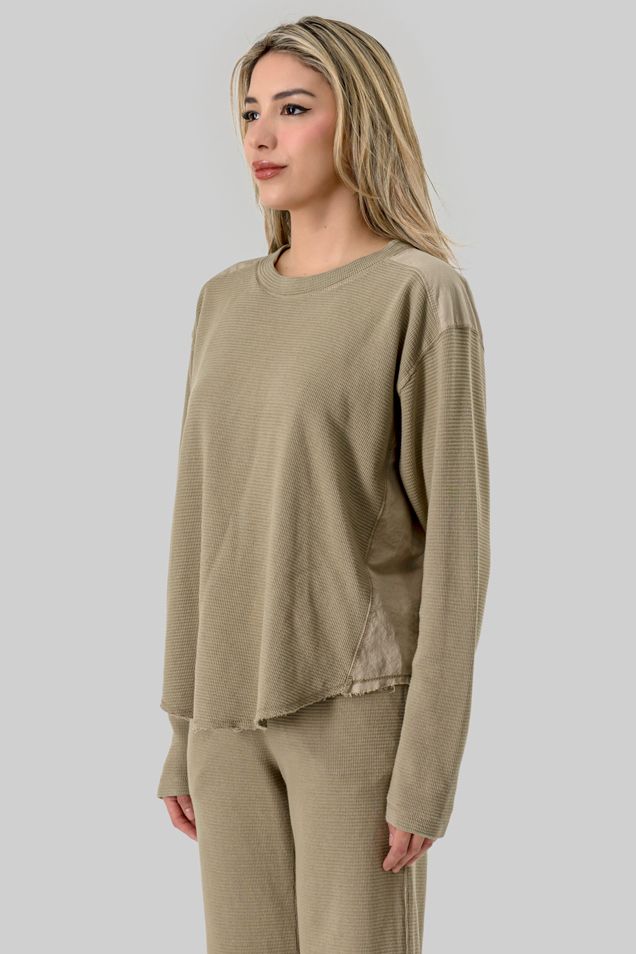 GARMENT DYED COTTON THERMAL CONTRAST LONG SLEEVE, Contents:100%COTTON