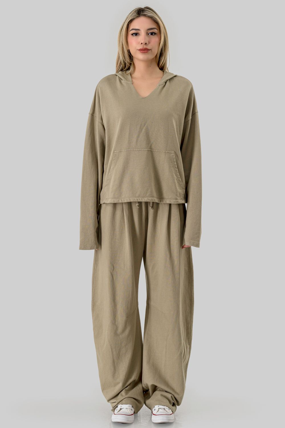 V NECK HOODIE, Contents:100% COTTON