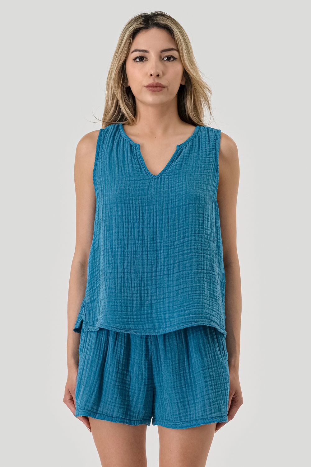 V NECK GAUZE TOP, Contents: