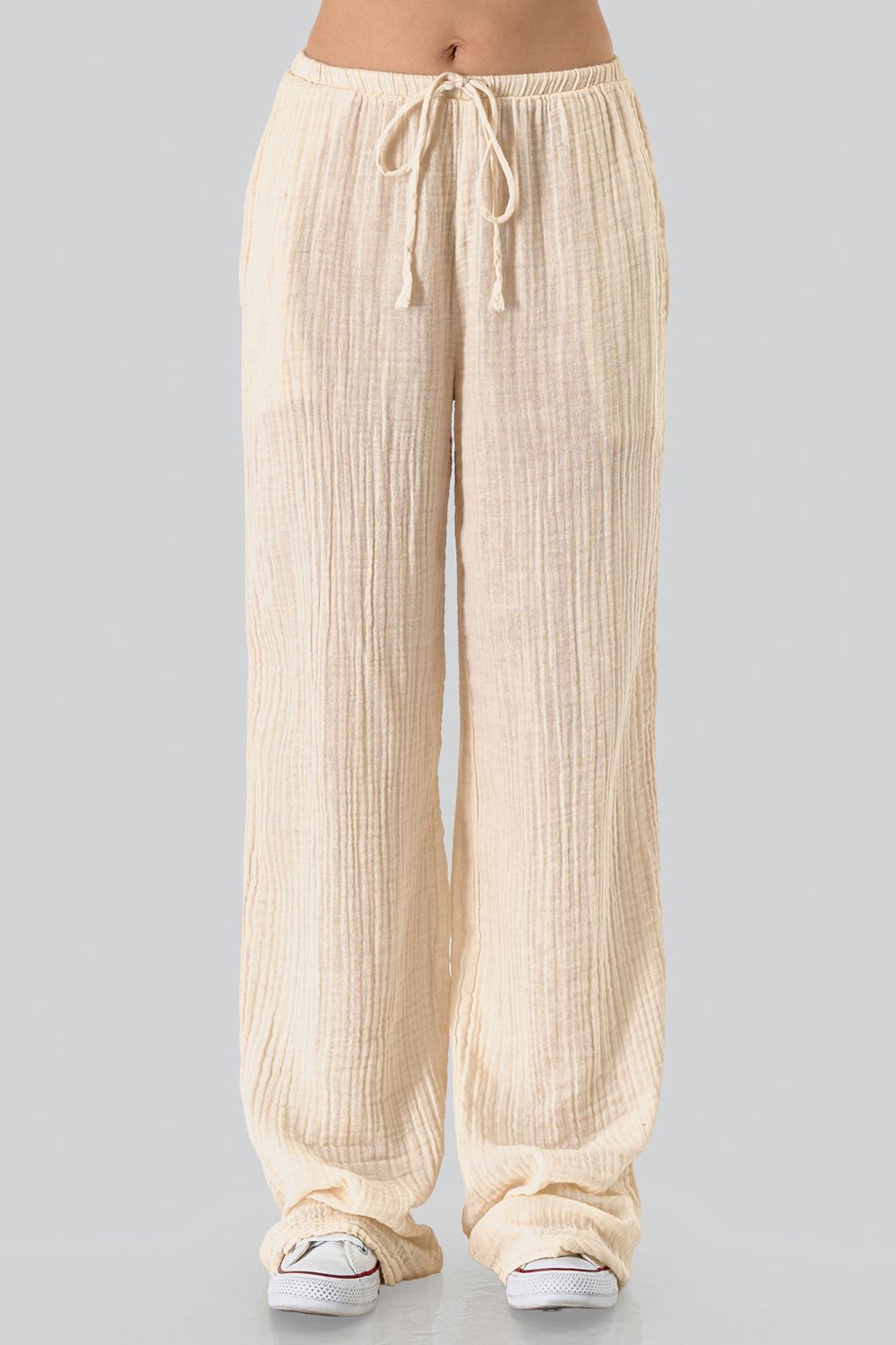 GARMENT DYED COTTON GAUZE PANTS, Contents:100%COTTON